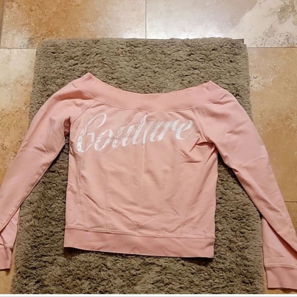 Pink Off-Shoulder Couture Sweatshirt
